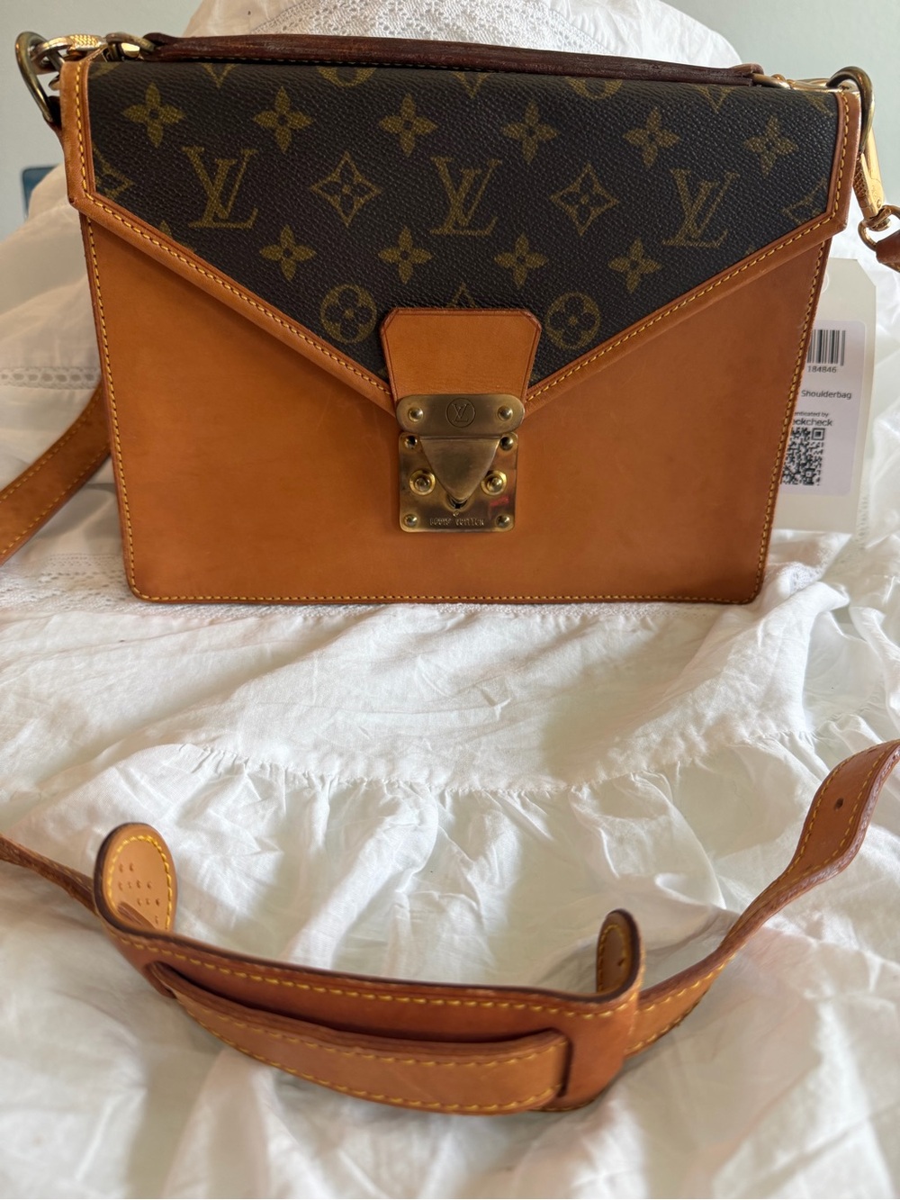Vintage Sac Biface Louis Vuitton Brown Monogram & Tan Leather Shoulder Bag